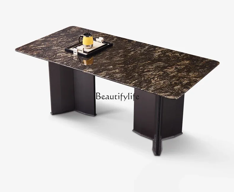 Imported natural platinum diamond marble dining table light luxury high-end rectangular luxury stone table