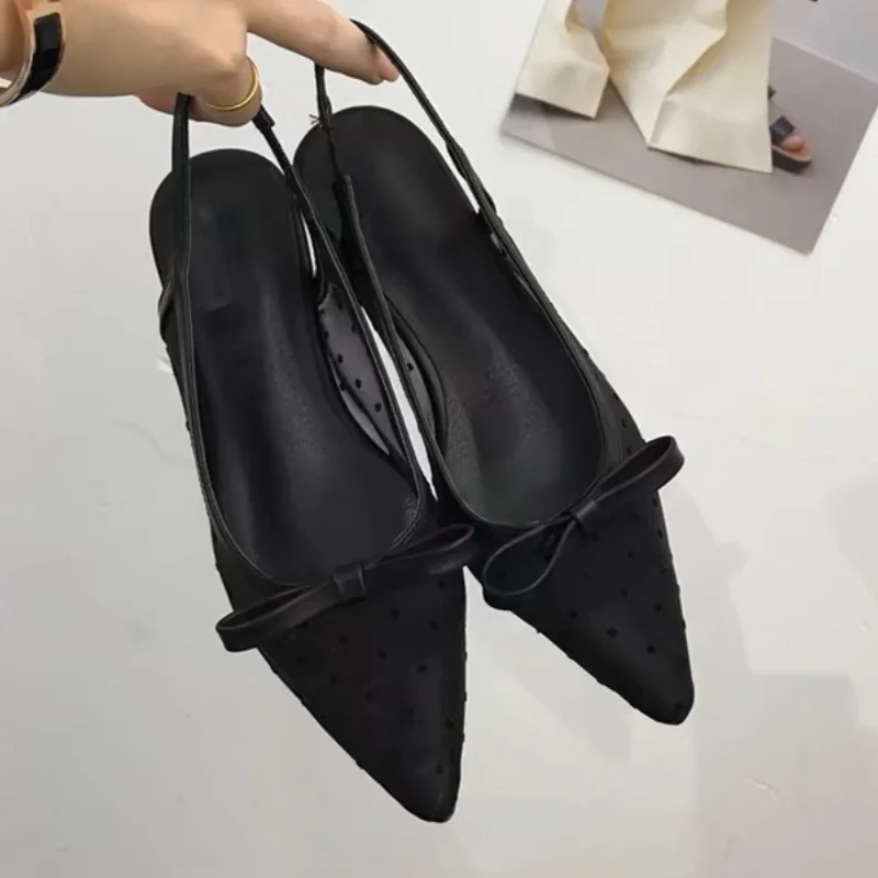 المرأة 2025 جديد البولكا نقطة صندل بكعب مكتنز رشيقة أشار تو الفم الضحلة التخسيس باوتو القوس أحذية النساء الصنادل