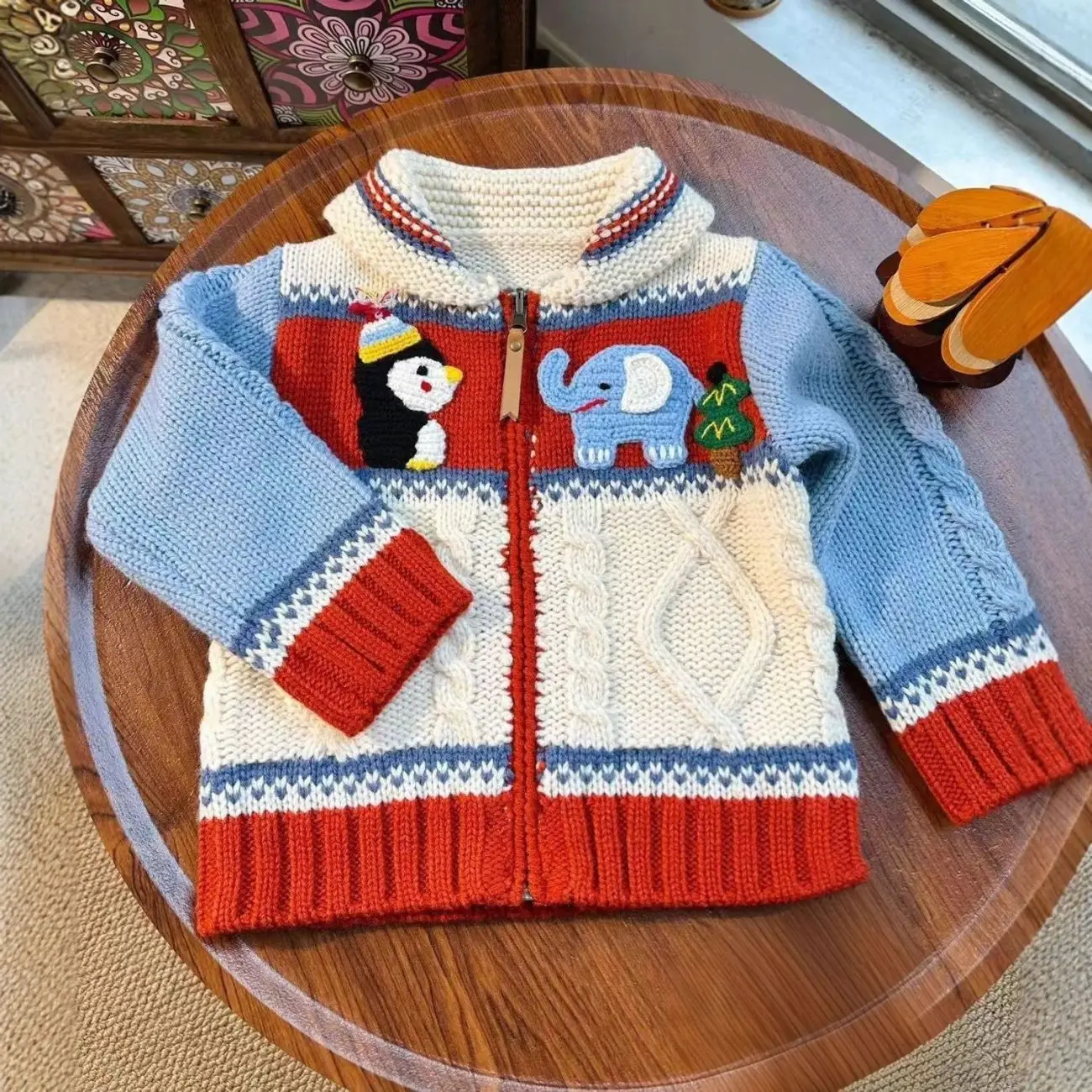 Children Warm Cartoon Knitted Sweater Jacket Autumn Winter Boys Girls Zip Up Cardigan Kids Outerwear Clothing