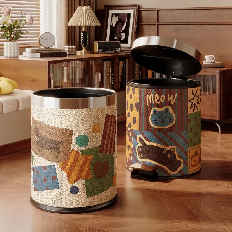 Medieval Leather High-value Trash Can Large Large-capacity Living Room Storage Bucket Double-layer Leather Paper Basket