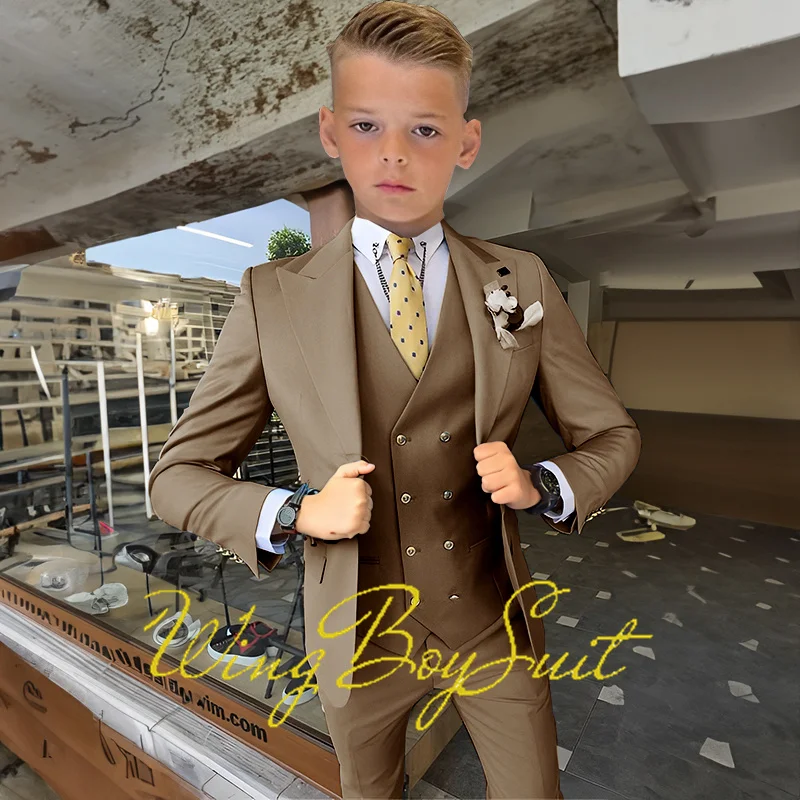 Boys Suits Pants Vest Jacket 3 Piece Set Lapel Blazer Wedding Tuxedo for Kids 2-16 Years Custom Color Clothes