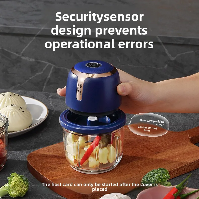 Six-Blade Fine Meat Grinder,  Large-Capacity Garlic Crusher, Safety Sensor Design, High-Power Kitchen Food Processor