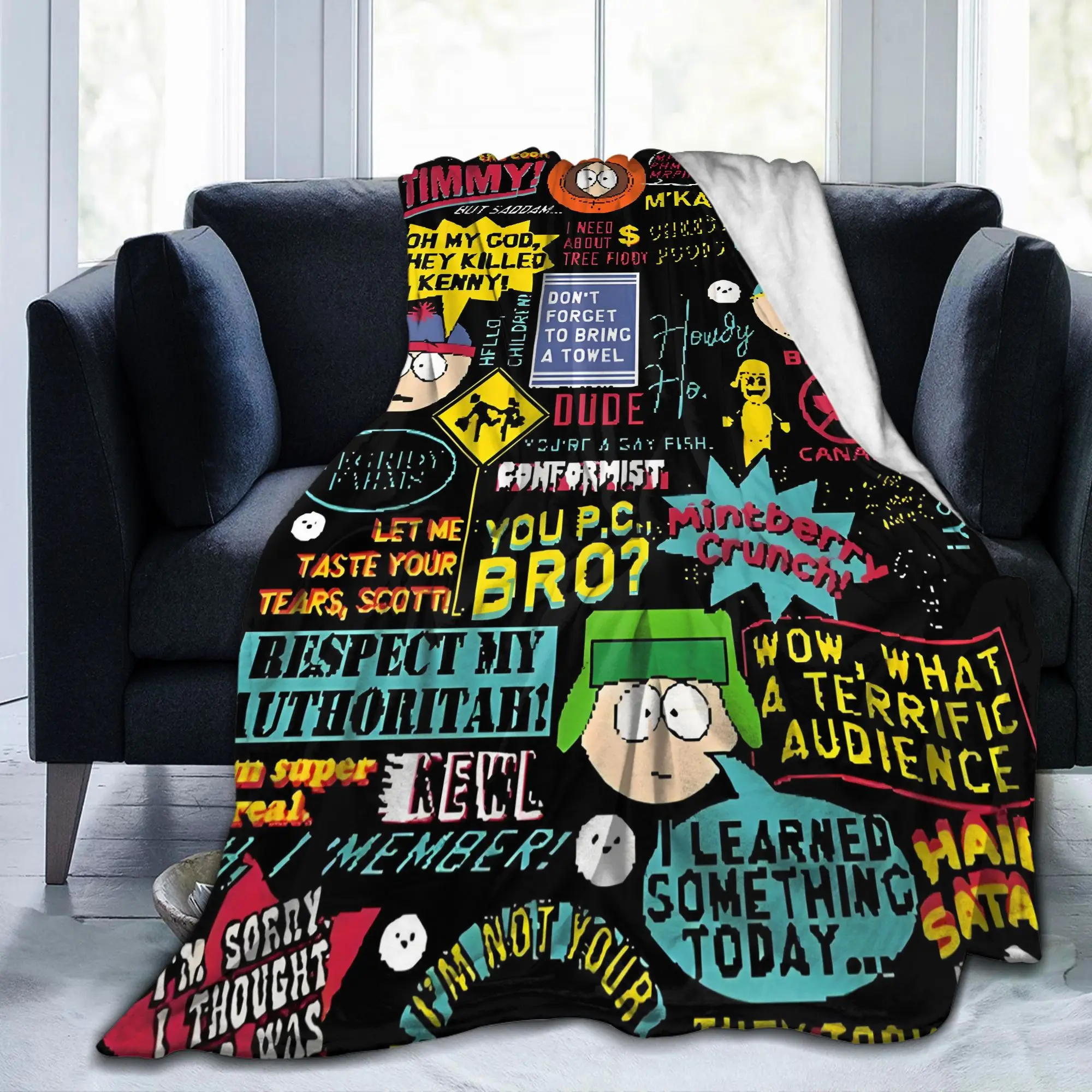 Custom South Parks Quotes Pattern Blanket Soft Fleece Spring Warm Flannel  Throw Blankets for Sofa Office Bedroom Bedspread