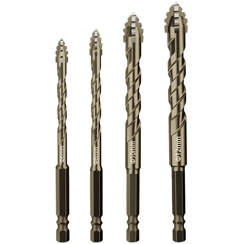 4pcs Eccentric Drill Four-Flute Glass Tile Punching Rock Slab Triangle Drill Bits 6/8/10/2mm Punching Diameter Bit Power Tools