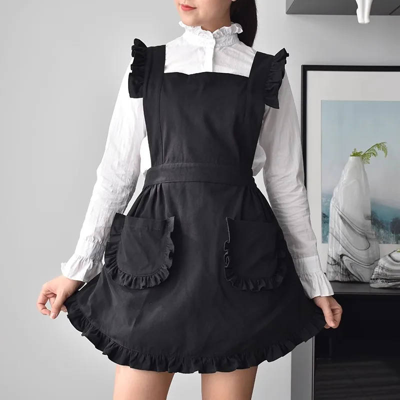 

Japanese Korean Style Manicurist Beauty Salon Milk Flower Shop Girl Women Paint Work Dress Painter Black Maid Waterproof Apron