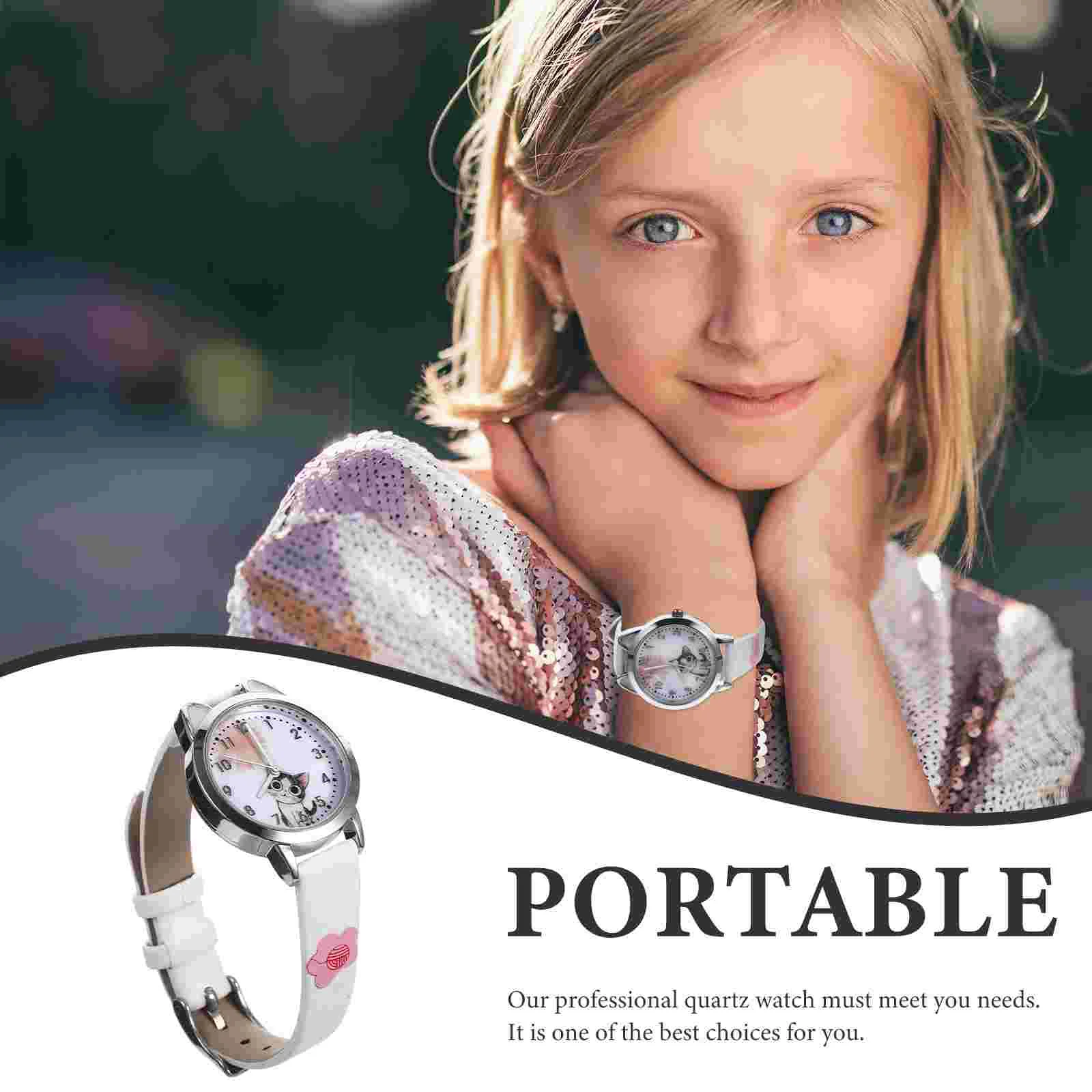 Montre-bracelet à quartz en acier inoxydable pour enfants, design de chaton, bande dessinée, mode