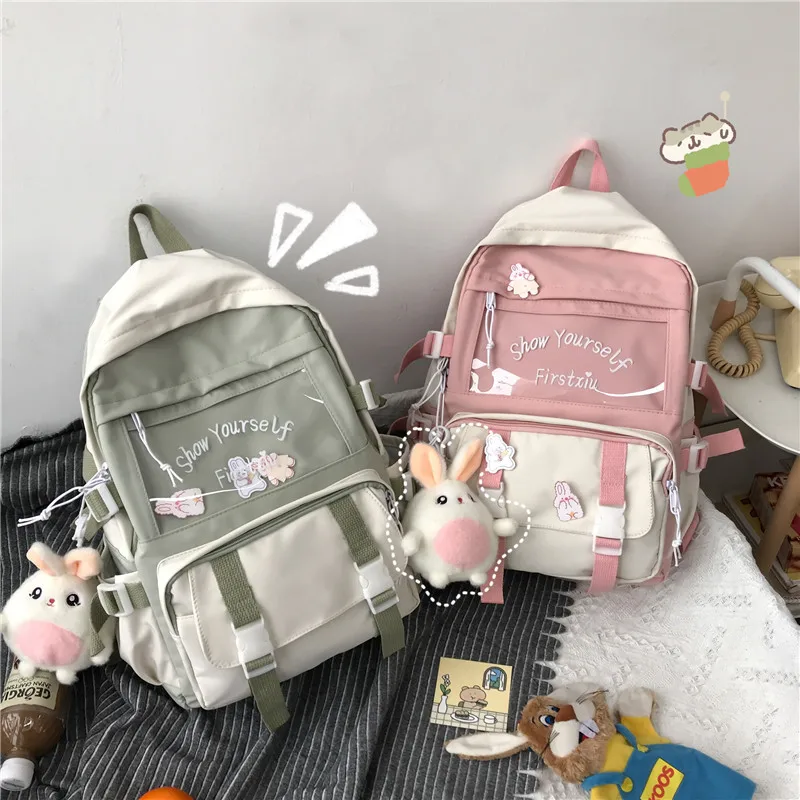 

Preppy Style Canvas Backpacks Women 2024 Designed Transparent School Bag Teenage Girls High-capacity Rucksack Bolsa Сумка