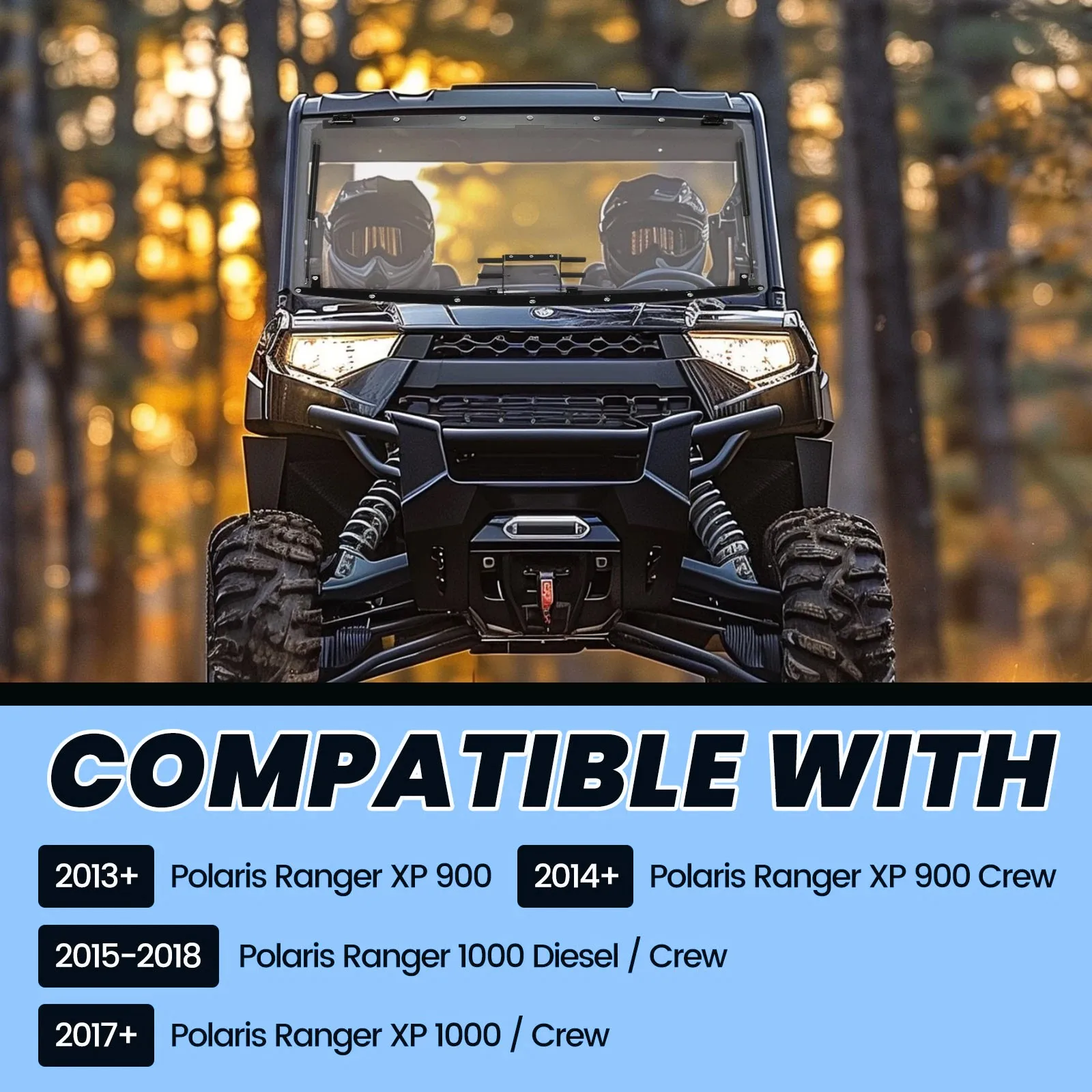 3 IN-1 Flip Windshield W/Hardware for Polaris Ranger XP 900 13-UP/ XP 1000 14-UP