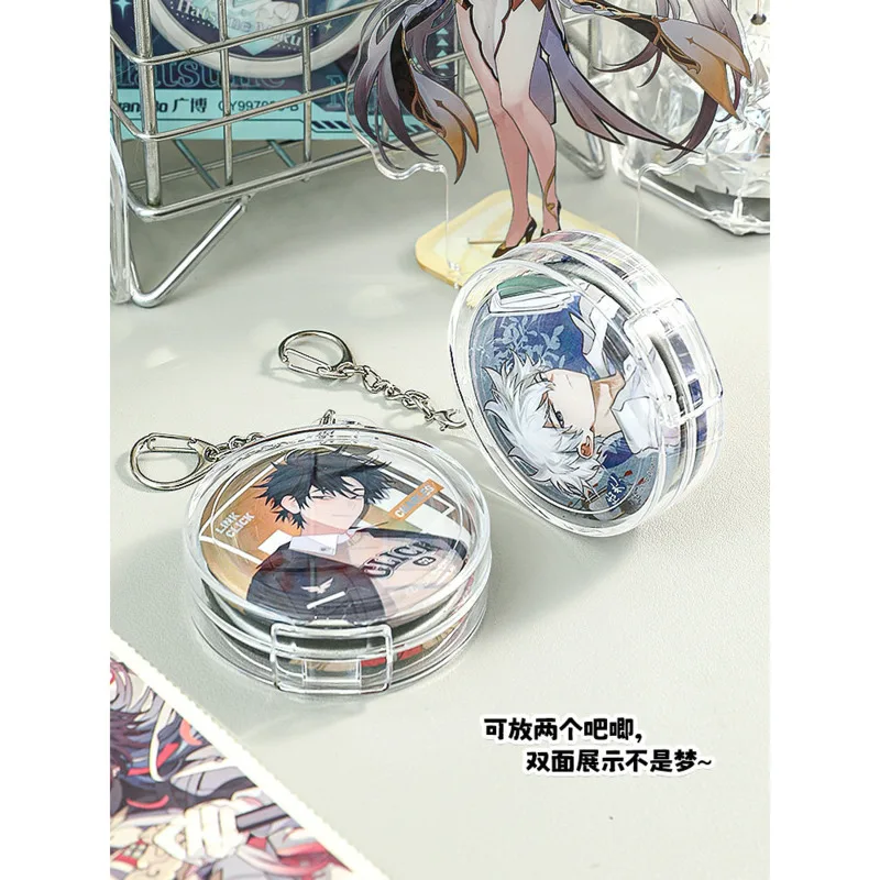 Clear Badge Holder Protector With Keychain Waterproof Anti-Scratch Display Case For 58/75mm Anime Pin Buttons Portable Bag Charm
