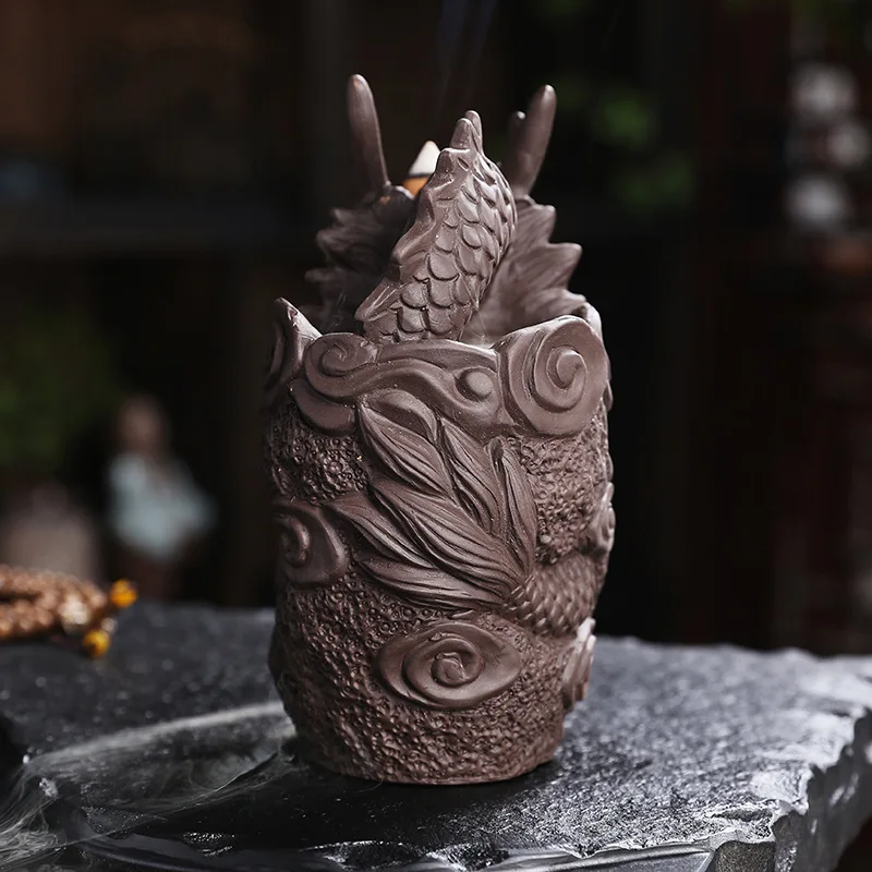 Original Purple Clay Backflow Incense Burner Sandalwood Burner Creative Purple Clay Xianglong Home Tea Room Craft Ornament One P