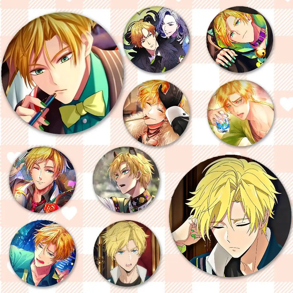 Cartoon O-Obey Me Satan Anime Badges Peripheral Lapel Pins Tinplate Round Brooch For Shoulder Bag Accessories Souvenir Gifts