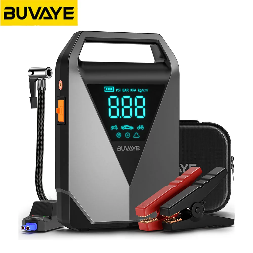 BUVAYE 자동차 점프 스타터 공기 펌프, 12000mAh, 150PSI, 공기 압축기, 타이어 펌프, 2500A, 자동차 부스터, 시동 장치, 배터리 부스터 팩 