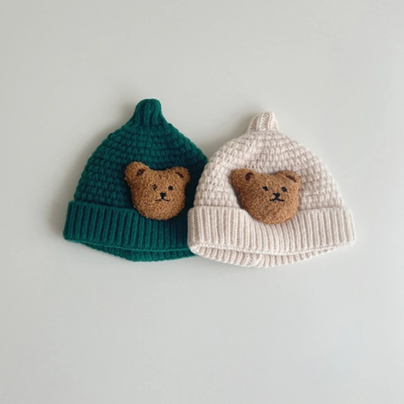 Toddler Winter Hat Cartoon Bear Design Bonnet Cap Soft Breathable Cap Comfortable Knit Beanie for 2-16 Months Girls Boys P31B