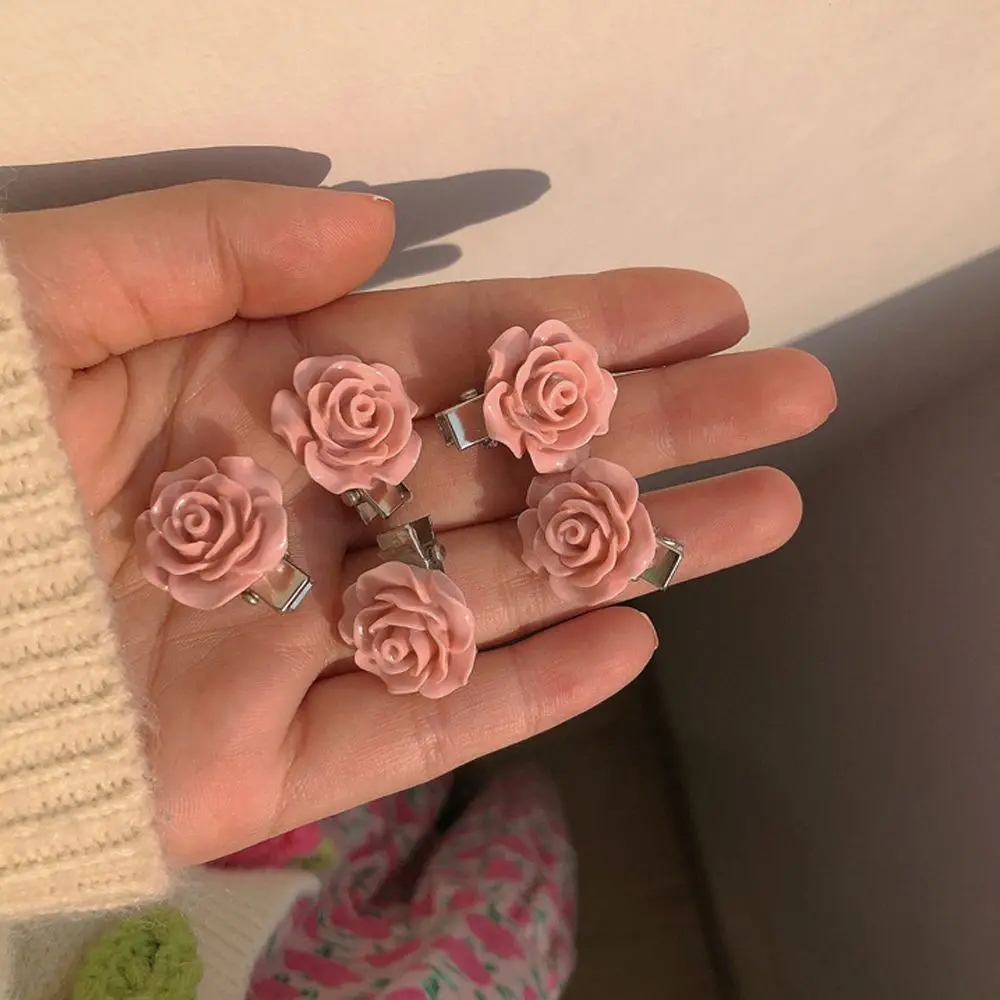 5pcs Cute Hair Styling Girls Pink Rose Flower Sweet Bangs Hairpin Headwear Hair Clips