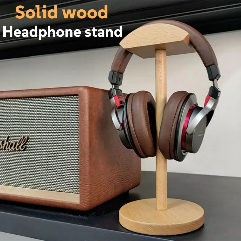 

Universal Headset Hanger Walnut Wood Headphone Stand Earphone Holder with Round Based Desktop Headphone Solid Wooden Storage