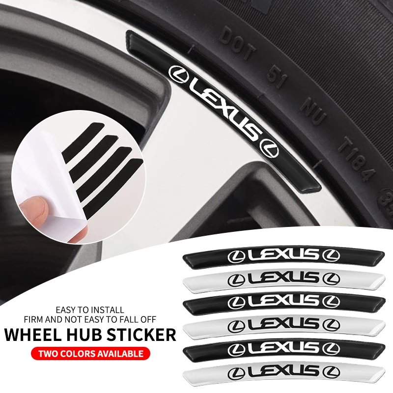 Adesivos decorativos de metal para rodas de carro, 4 peças, para Lexus F-SPORT ES RX NX LS UX LM LX GX LC RZ IS CT GS RC HS SC TX L, acessórios.