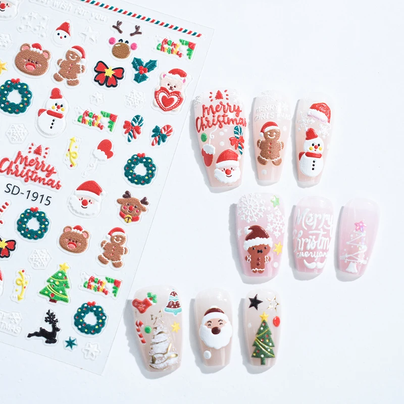 1Pc Christmas Nail Art Stickers Christmas Nail Art Stickers With Moose Christmas Tree Old Man Snowflake Ensemble Stickers