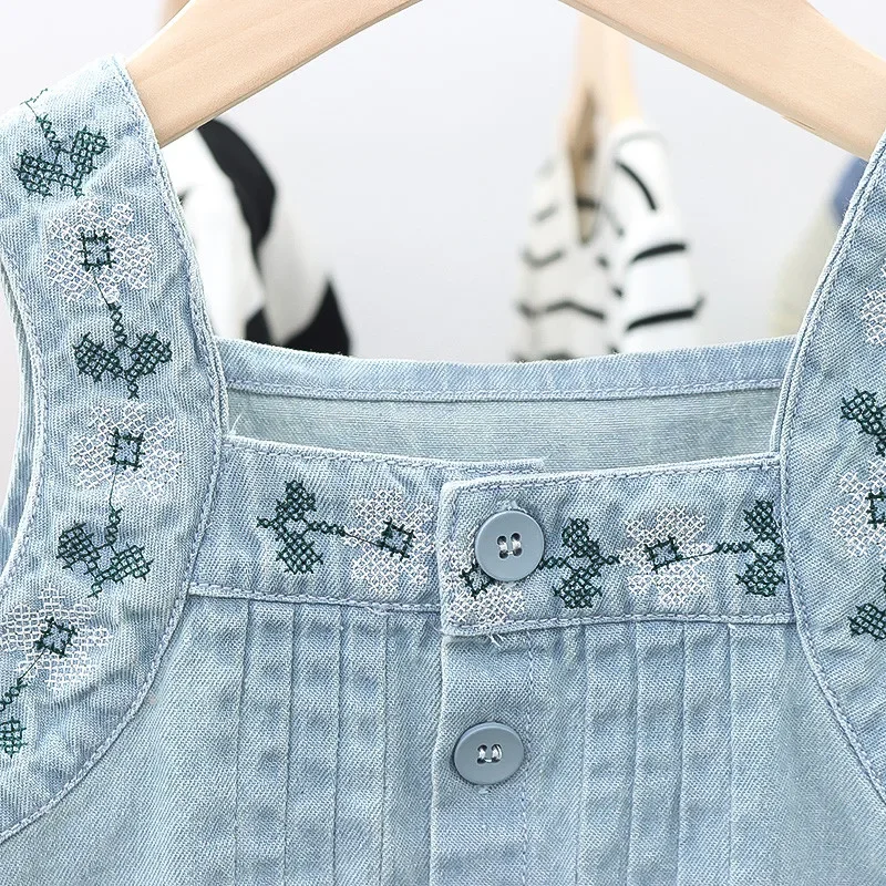 Clothing Kids Girls Summer Korean Fashion Baby Sleeveless Denim Top + Denim Pants Casual 2Pcs Kids Outfit for Girls 1 To 5 Years