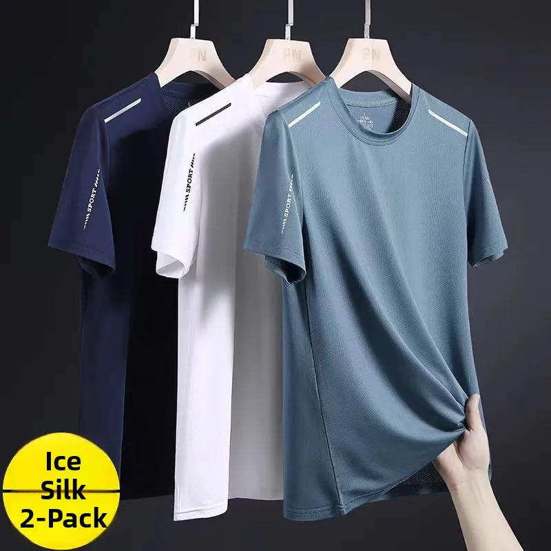 

ort Sve Ice Silk Cool Feeling T-irt Men's Summer Thin round Ne Sports Qui Dry Clothing Breathable Polyester Fiber