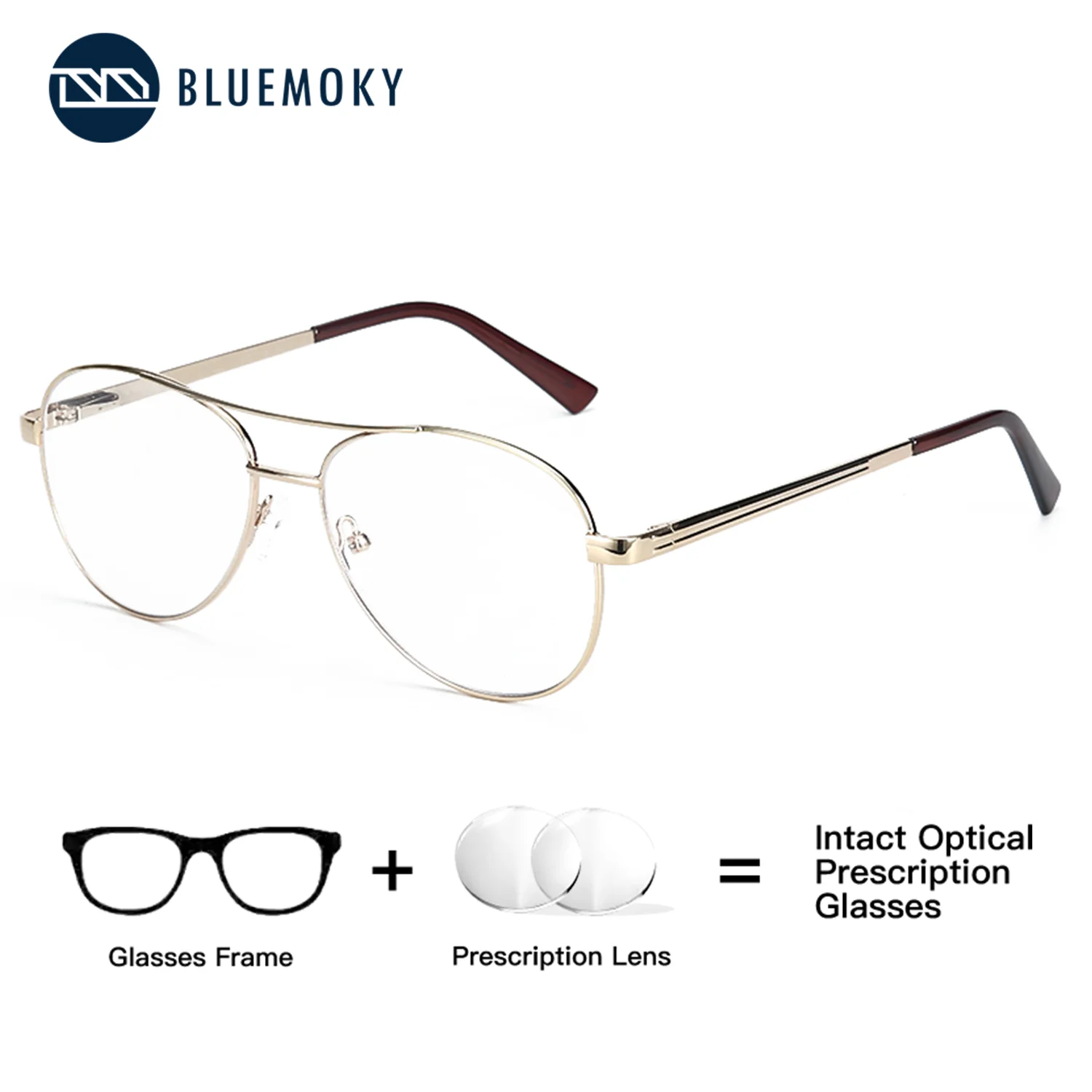 

BLUEMOKY (M Size) Metal Pilot Prescription Glasses Men Corrective Lenses For Myopia, Progressive Reading Eyewear Anti Reflection