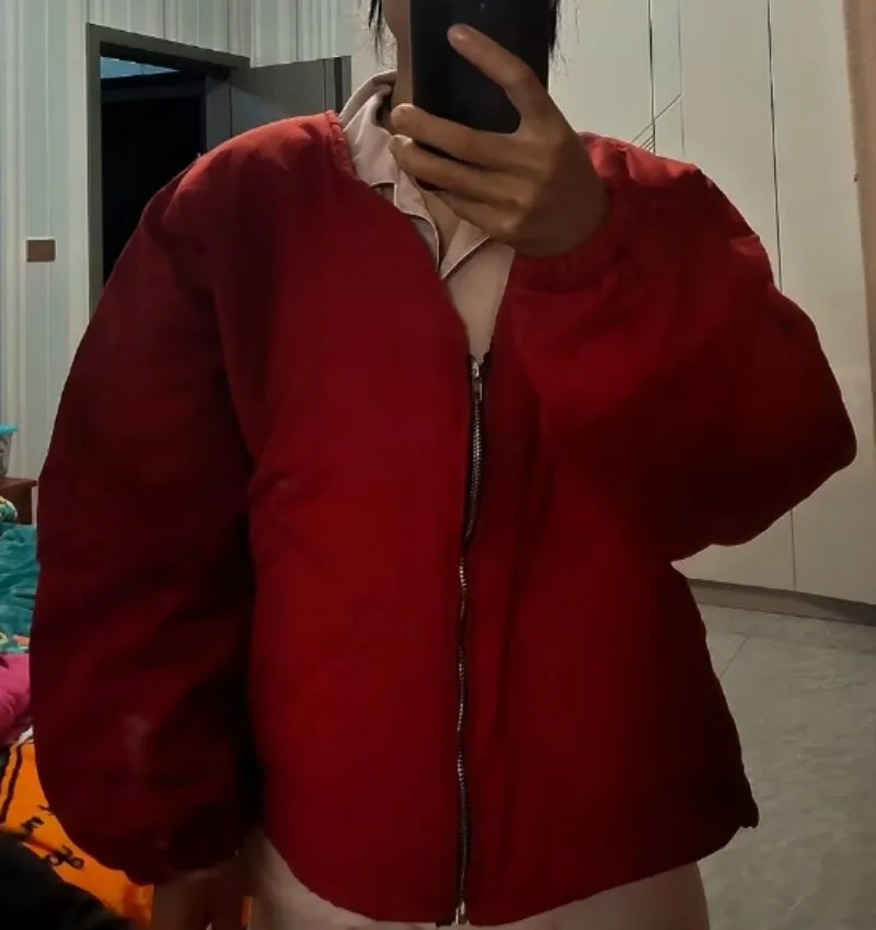 

Оранжево-красная хлопковая куртка в китайском стиле с v-образным вырезом для женщин, новинка 2025 года, зимнее пальто на молнии в стиле ретро, литературная свободная женская одежда