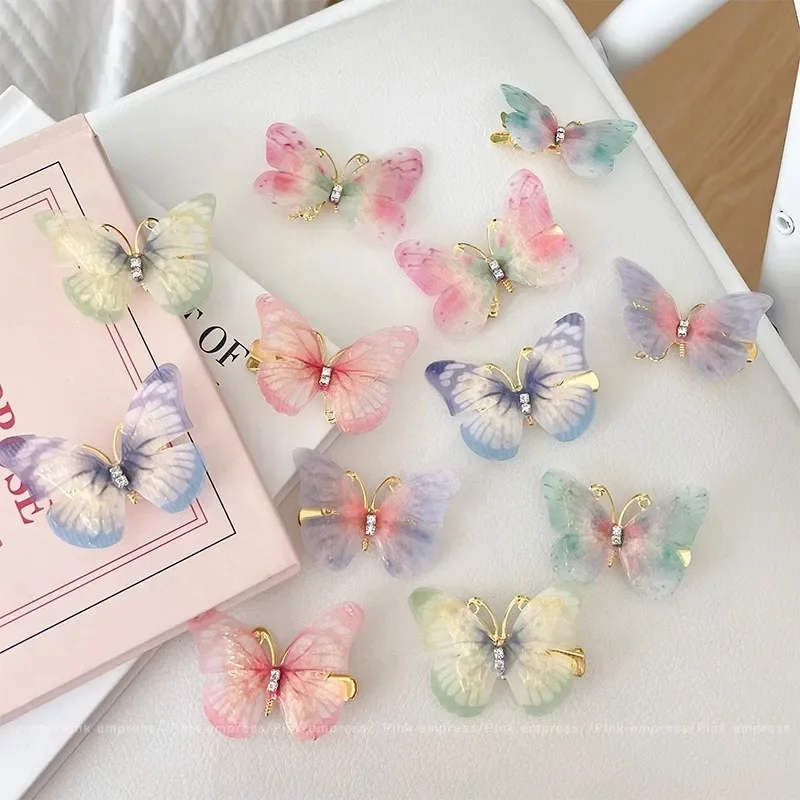 2Pcs Colorful Butterfly Hairpins Girl Hair Clips Barrettes Women Sweet Hair Ornament Rainbow Headwear Fashion Hair Accessories