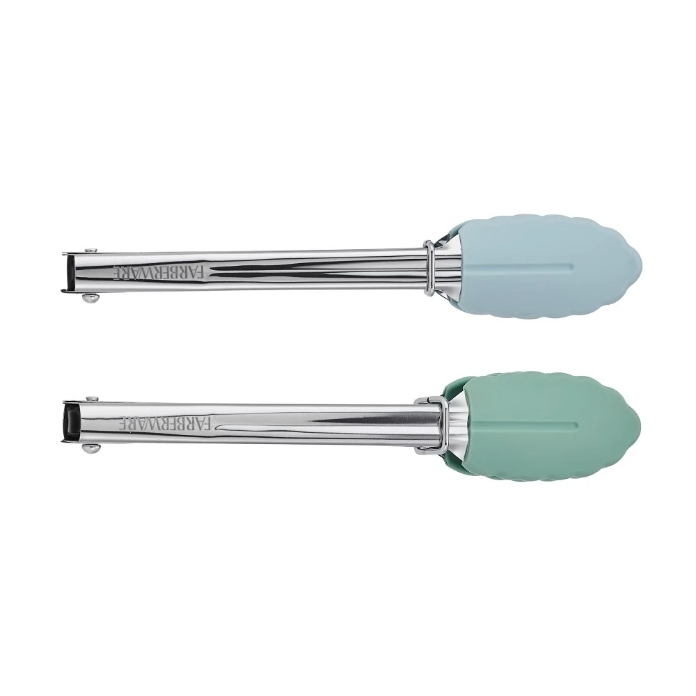 Mini Stainless Steel Locking Kitchen Tongs with Silicone Tips Non Slip Heat Resistant Cooking Tongs for Grilling Baking Serving Set of 2