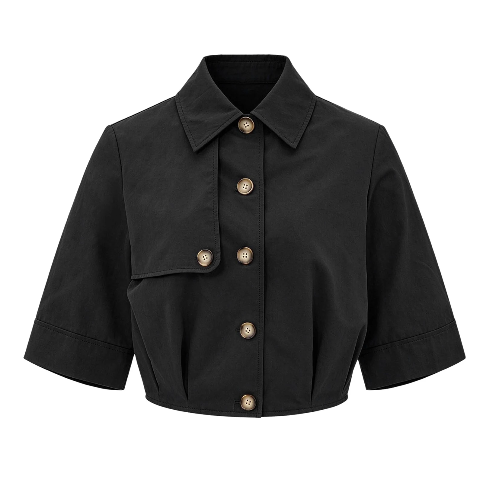 Autumn Spring Women Coat Casual Daily Clothes Adults Turn-down Collar 3/4 Sleeves Button Jacket Outerwear Fashion Streetwear
