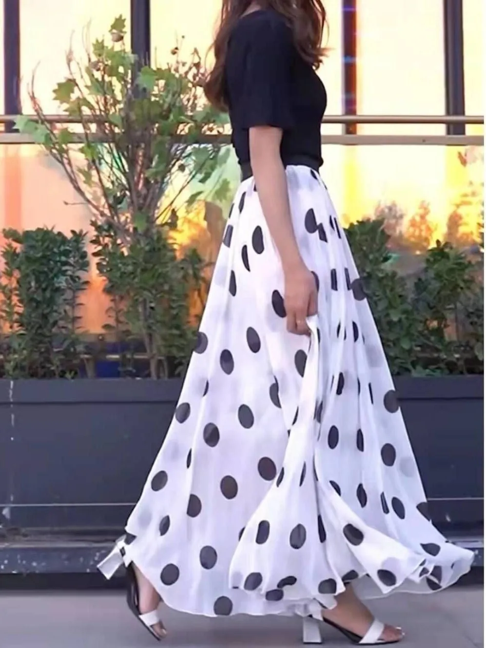 Jupe mi-longue en mousseline de soie pour femmes, longueur au sol, Vaion de plage Dr, grande jupe florale à pois, jupe trapèze pour les déplacements, nouvelle collection été