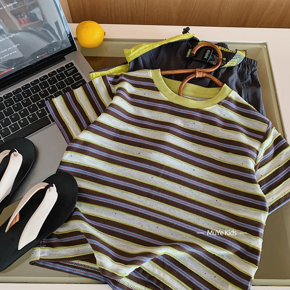 Children Clothes Kids Summer Short-sleeved Color-blocking Striped Fashionable T-shirt Boys Korean Style Versatile and Cool Top