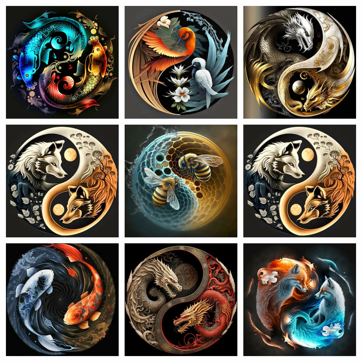 Tai Chi Diagramm Fuchs Bilder Diamant Malerei Stickerei Kits Kreuzstich Fisch Tier DIY Geschenk Home Dekoration Strass Geschenke