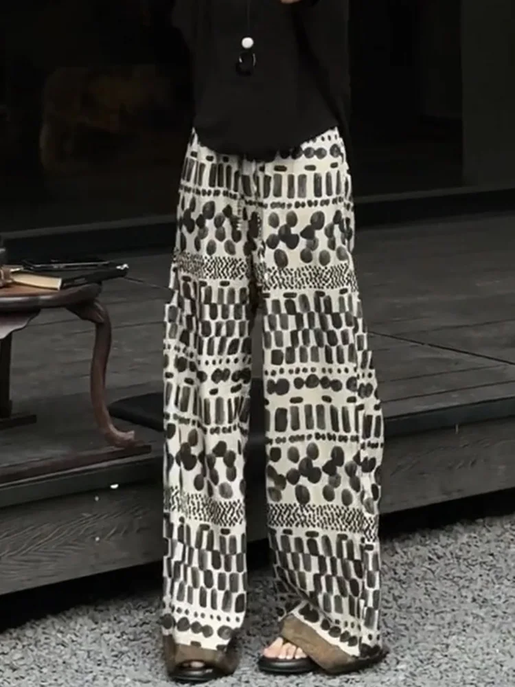

Elegant Versatile Loose Floor-Length Straight Leg Casual Pants Women's Printed Slimming Wide Leg Trousers Summer Fashion