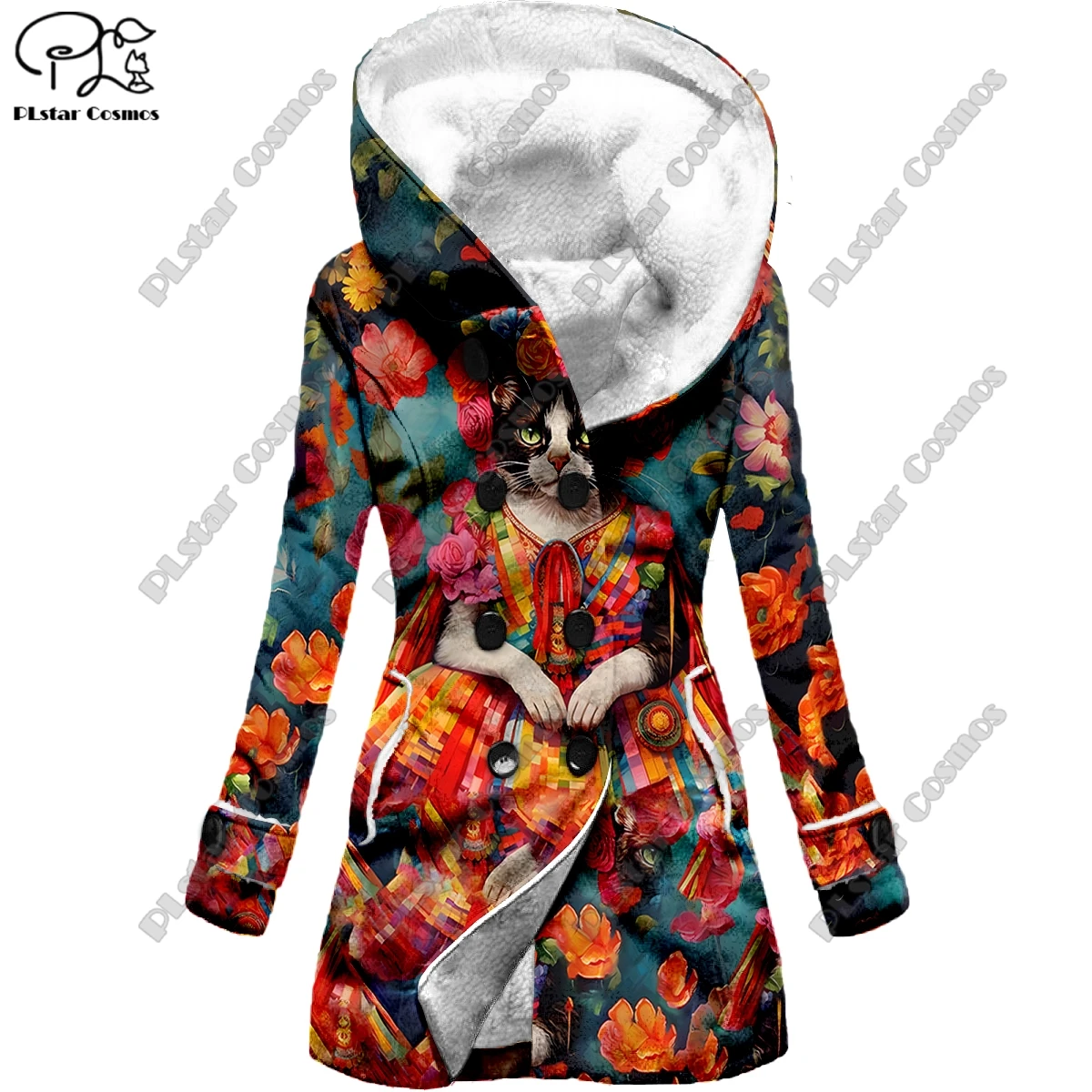 

3D printing retro gradient pattern printed hooded fleece jacket warm women's jacket winter casual gift series new style -14