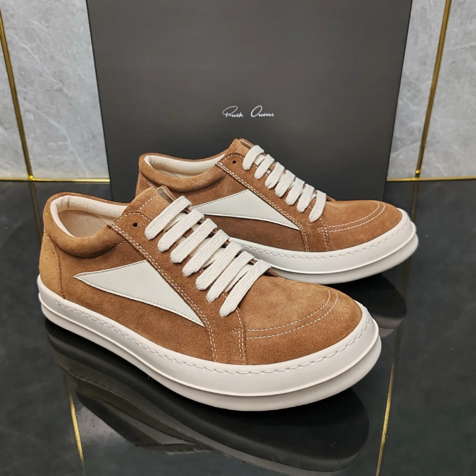 

Rick shoes classic khaki triangle canvas shoes cowhide suede casual shoes Joker low-cut couple shoes.