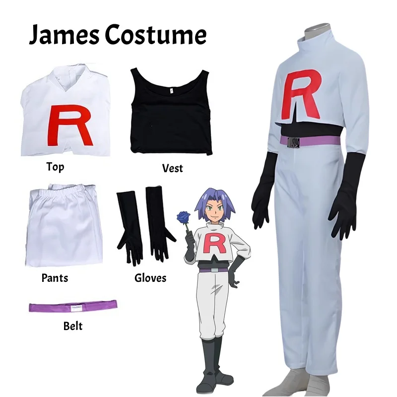 Anime Jessie en James Cosplay Kostuum Team Rocket Jessie Musashi James Kojirou Halloween Cosplay Kostuum Volledige Set Vrouwen Mannen