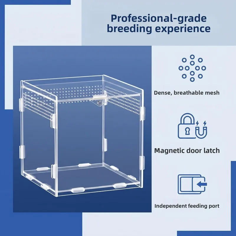 Acrylic Reptile Terrarium, Magnetic Anti-Escape Breeding Box, High Transparency Tank for Lizard Gecko Spider Frog