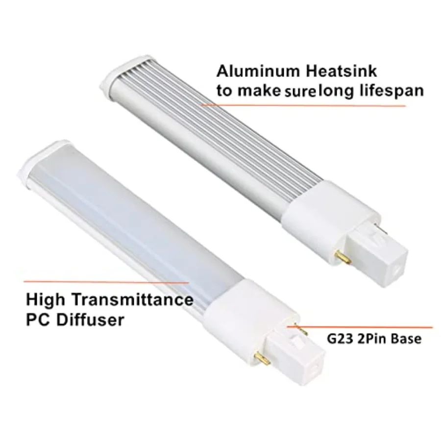 2 Pack G23 LED Bulb 4W 400LM AC120V 2pin G23 LED PL Bulb, 7W CFL Equivalent, Plug and Play Compatible with The Ballast