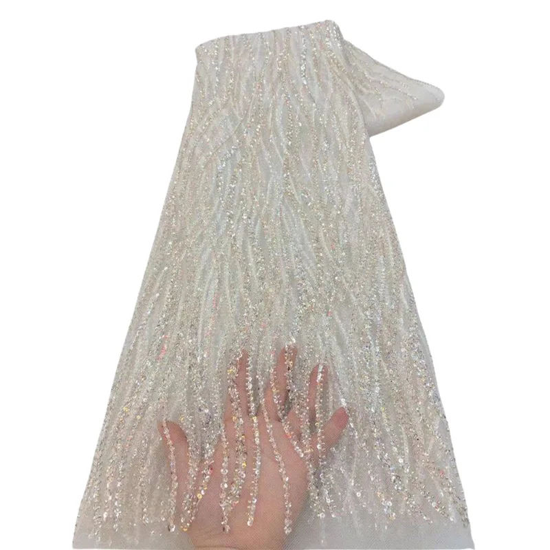 5Yards Sequin Embroidered Quilted Lace Tulle Fabric, Sparkly Mesh Cloth for Skirt, Stage Performance Costume Sewing