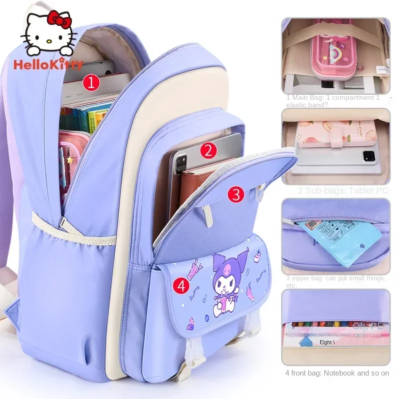 Kuromi Sanurgente-Sac à dos portable pour enfants, sac d'école primaire pour filles, réduction de la charge, Cinnamoroll, merveilleuse à la 6e année