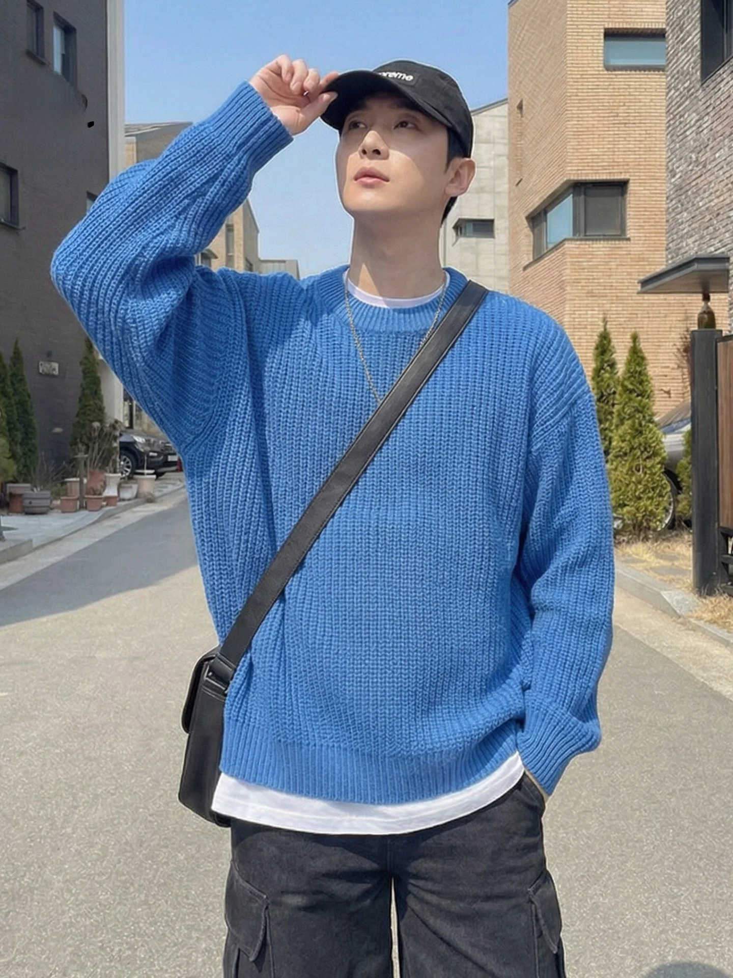 

Loose Casual Knitted Sweater round Ne Outdoor Spring Youth Polyester Fiber Long Sve T-irt Korean Sle Faionable Per...