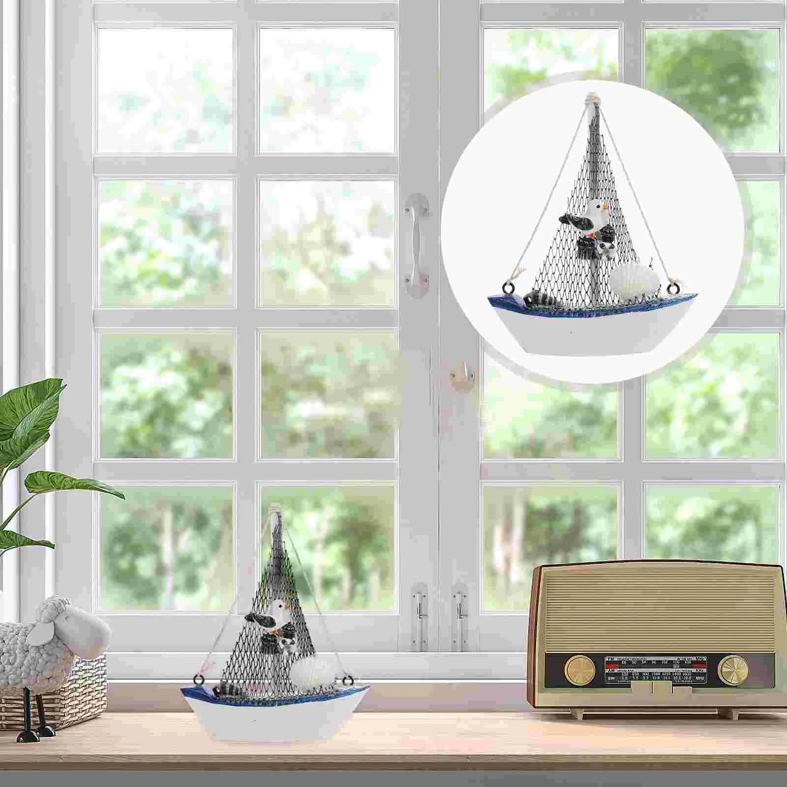 Wooden Sailing Model Home Decor Wall Grid Accessories Mediterranean Boat Figure