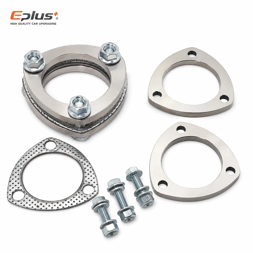 Eplus Auto-Auspuffrohr 3-Bolzen-Flanschkit Edelstahl-Set Hochtemperatur-Dichtung Schrauben und Muttern für Motorrad-Schalldämpfer Downpipe