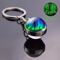 Luminous Aurora Double-sided Glass Ball Keychain Glass Cabochon Jewelry Northern Lights Keyring Glow In The Dark Charms