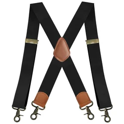 Vintage Suspenders for Men 3.5cm Wide X-Black 4 Bronze Hook Clips Heavy Duty Big Tall Adjustable Elastic Trouser Braces Straps