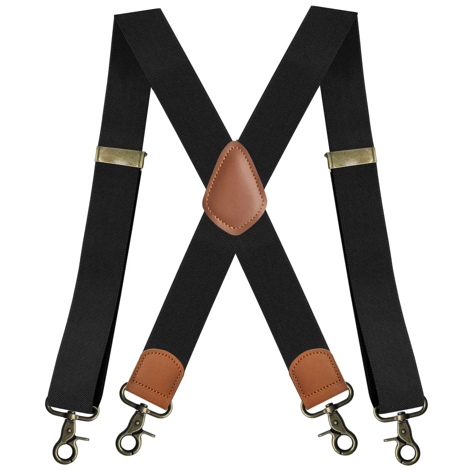 Vintage Suspenders for Men 3.5cm Wide X-Black 4 Bronze Hook Clips Heavy Duty Big Tall Adjustable Elastic Trouser Braces Straps