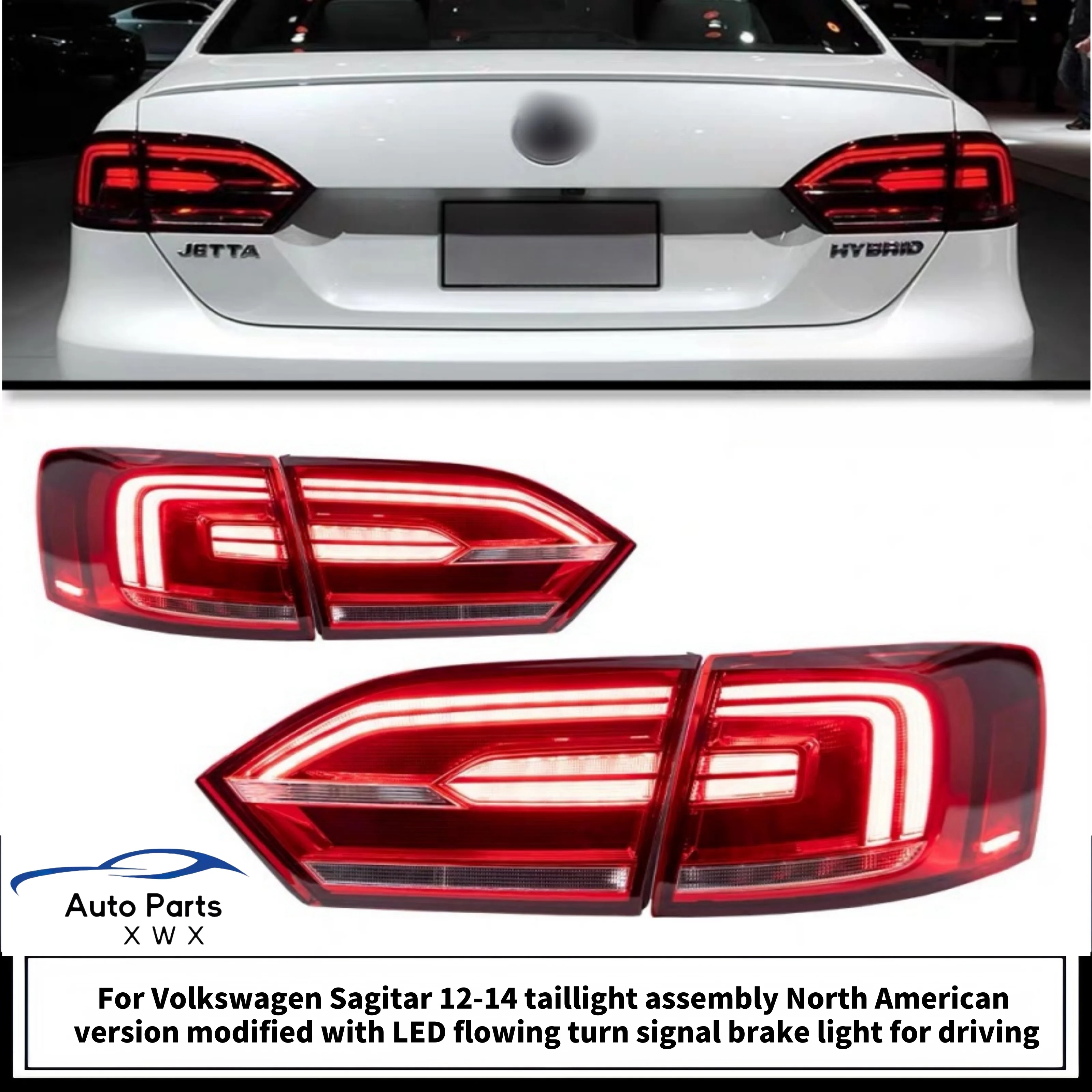 12-14 For Volkswagen Sagitar Tail Light Assembly North American Version Modified LED Flow Turn Brake Light Driving