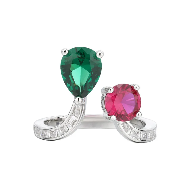 Jewelry Jewelry Ring Inlaid with Colorful Zircon High-end Light Luxury Niche Versatile Women's Open Ring