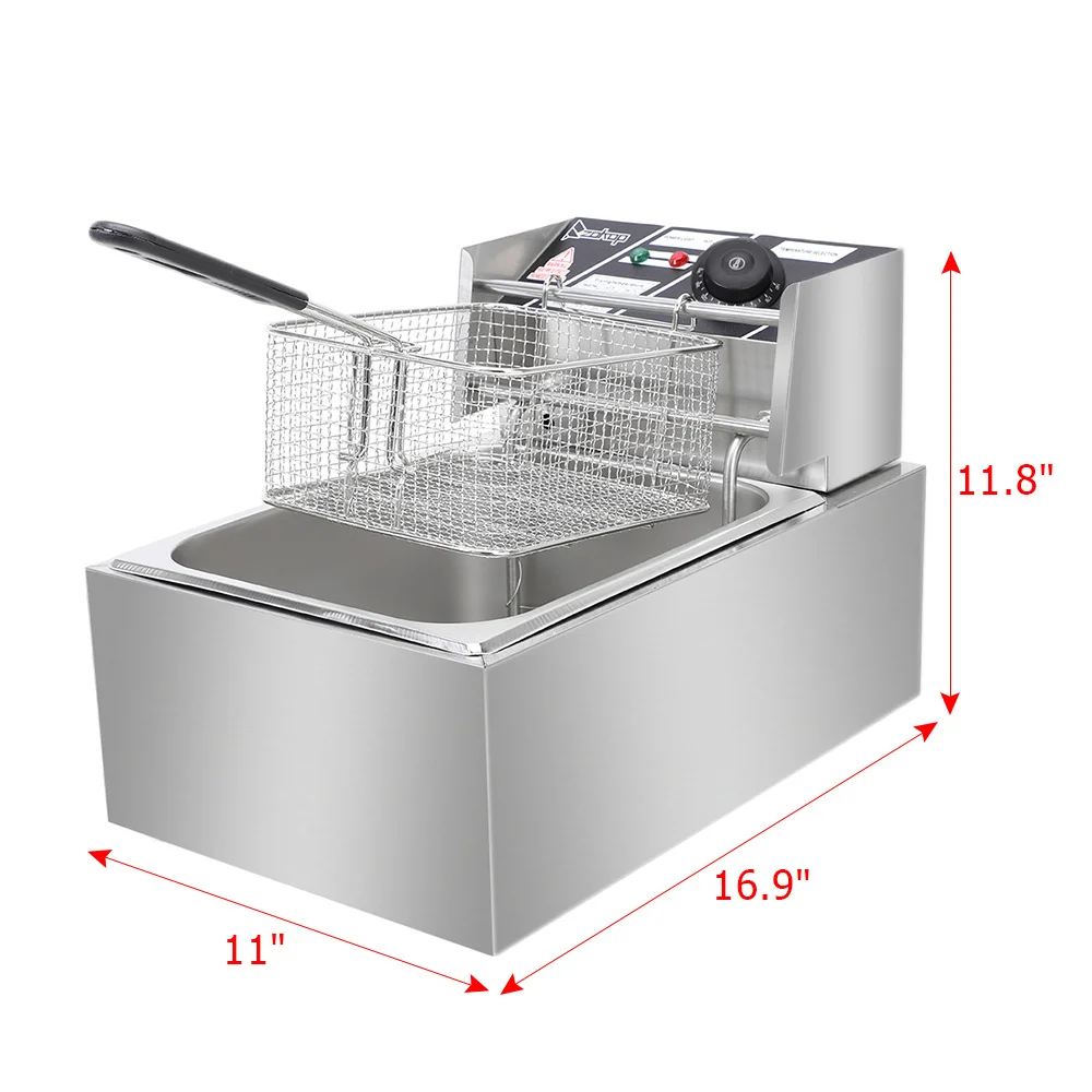 

MEFEIR Commercial Deep Fryer - 11.4QT Stainless Steel Electric Fryer w/Temperature Control, Basket & Lid - Fast Food, Donuts & O