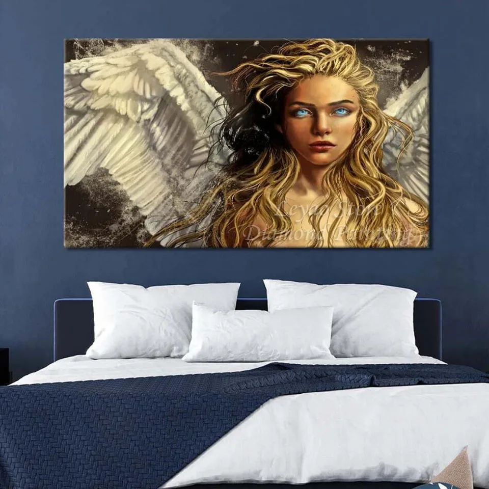 Diamond Painting New Collection 2022 Beautiful Blue Eyed Angel With White Wings 5D DIY Diamond Mosaic Embroidery Kits Home Decor