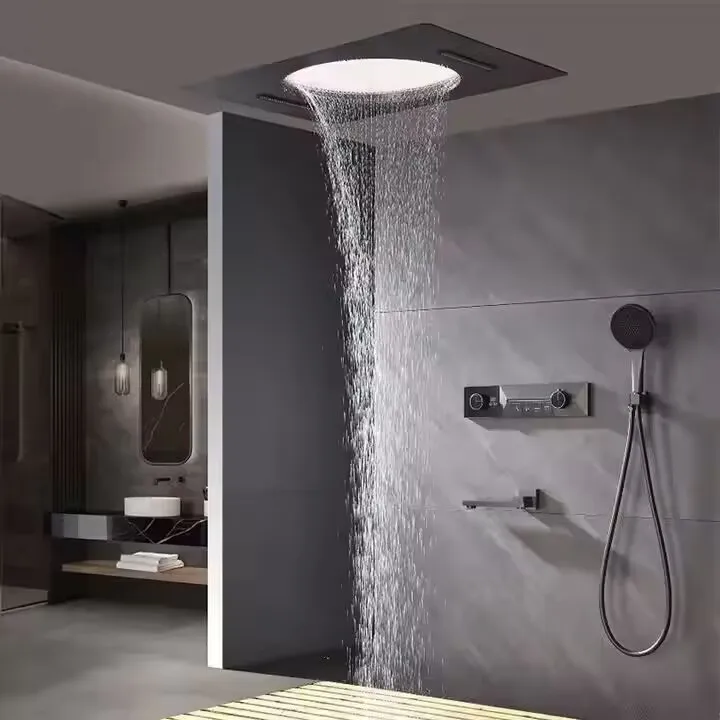 Black Piano Key Shower Set Bathroom Digital Display Faucet  System Thermostatic  Bathtub Hot and Cold LED